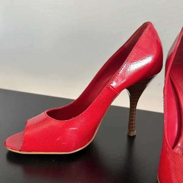 XAppeal Red Peep Toe Heels Sz 6.5‎ - Image 2