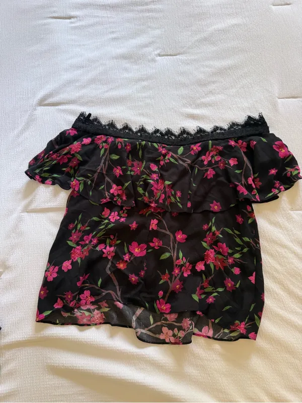 Alice & Olivia Alyssa Sakura Flower Off-the-Shoulder Top Halter Neck Size Large - Image 6