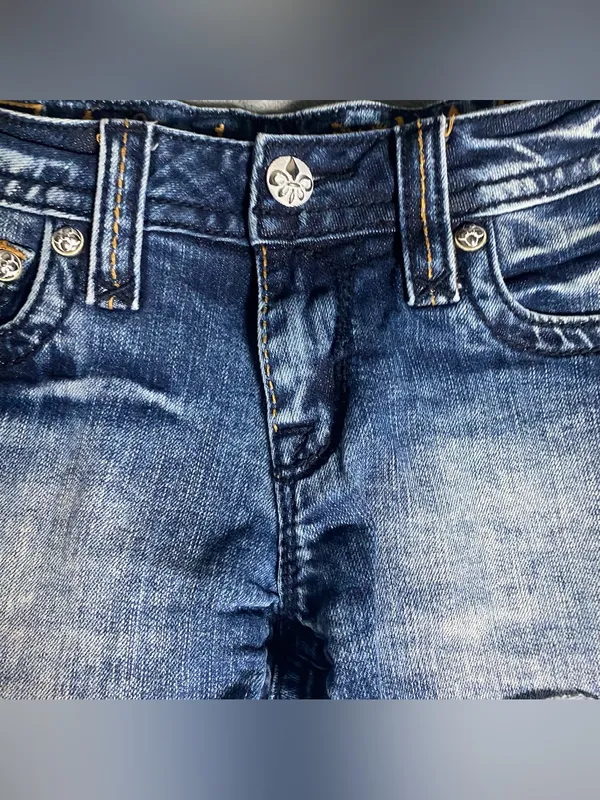 Rock Revival Distressed Dark Blue Denim Shorts with Frayed Hem size 28 Jodie - Image 5