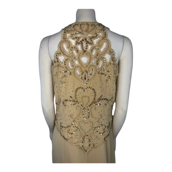 1990s Miss New York Gold Beaded Formal Gown Set Cutout Maxi L-XL - Image 8