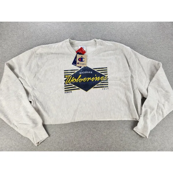 NEW 2XL Champion‎ Michigan Wolverines Reverse Weave Cropped Pullover Sweatshirt - Image 2