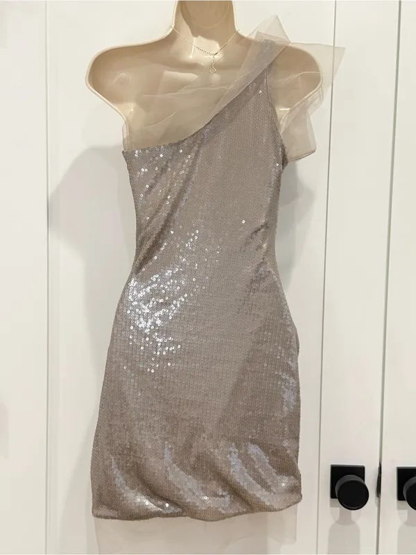 NWT Khy Sequin One Shoulder Mini Dress XS Champagne Cocktail Party City Chic - Image 6