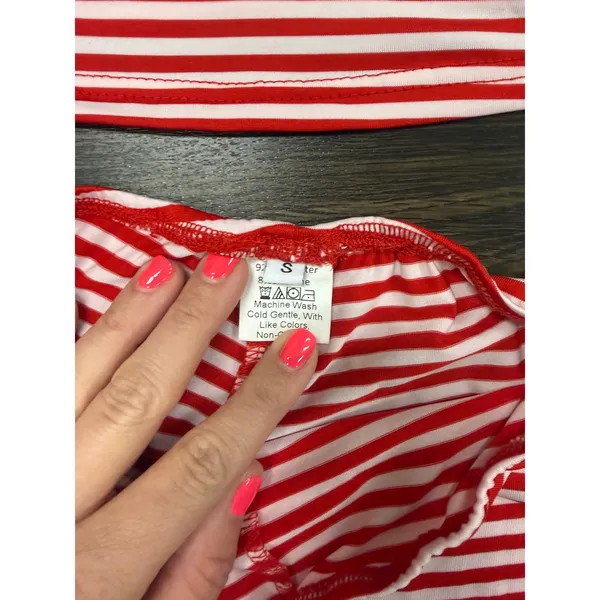 Red & White Striped Y2K Halter Top + Ruched Shorts Two Piece Set - Image 2
