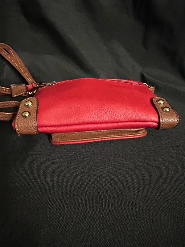 Women’s Red & Floral Crossbody Bag With Brown Strap Shoulder Purse - Image 7