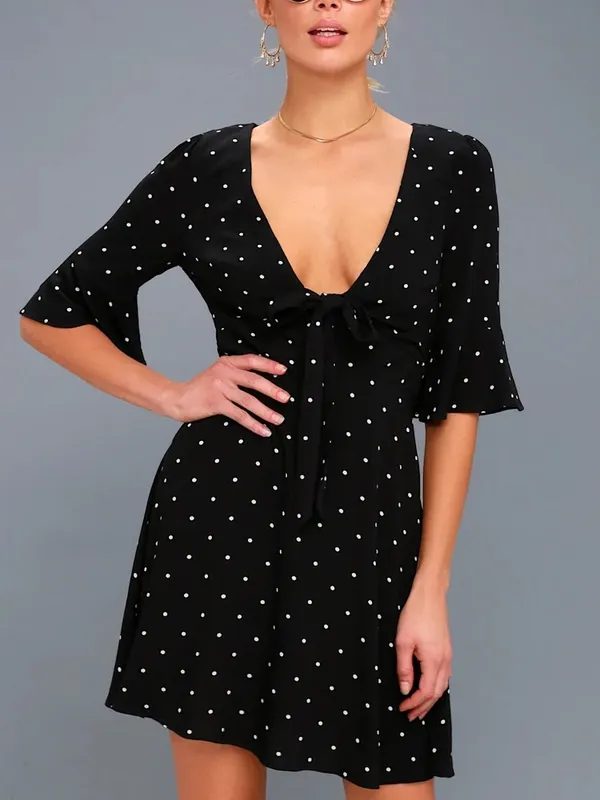 NWT Free People All Yours Black Polka Dot Tie-Front Dress Size 12 - Image 2
