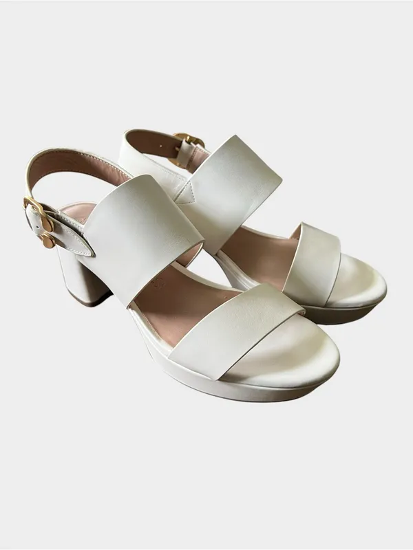 Aerosoles Camera Platform Sandals Size 10 Eggshell Leather Block Heel - Image 3