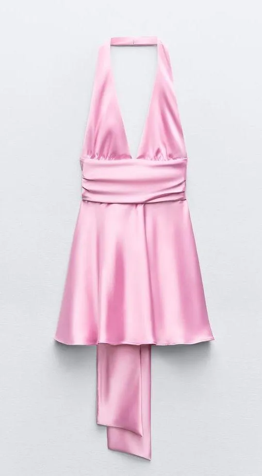 Zara dress mini halter pink satin bow wedding party coctail bridal shower evening - Image 14