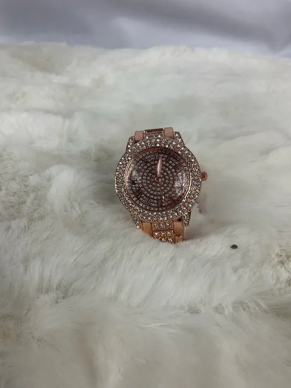 Women’s Rose Gold Tone Rhinestone Watch Roman Numeral Link Bracelet - Image 7
