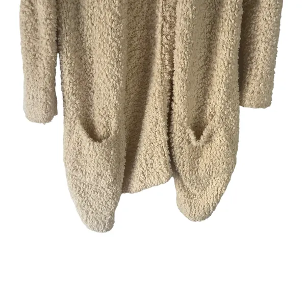 London Kaye Women's Size Small Cream Sherpa Open Front Pocket‎ Cardigan Sweater - Image 3