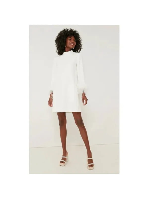 New Tuckernuck Women White Feather Cuff Shift Ellie Mini Dress S Wedding Bridal - Image 2