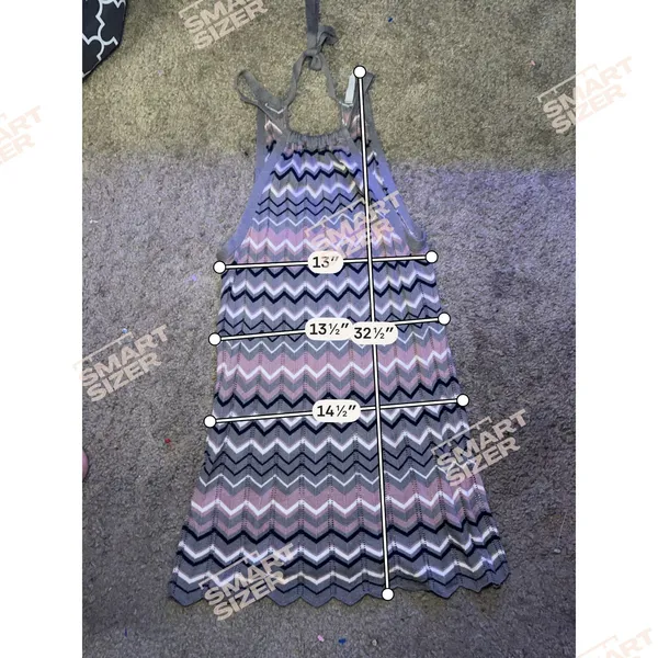 Old Navy Halter Neck Chevron Knit‎ Mini Dress Grey Pink Zig Zag Scalloped Hem Sleeveless - Image 4