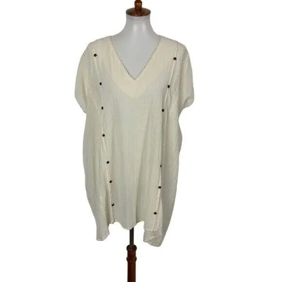Izcalli Top One Size Off White Short Sleeve Oversized Minimalist Boho - Image 2