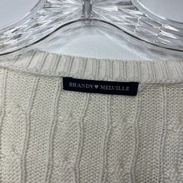Brandy Melville Cream Cable Knit V-Neck Sweater Soft Cozy Classic Knitwear Baisc - Image 4