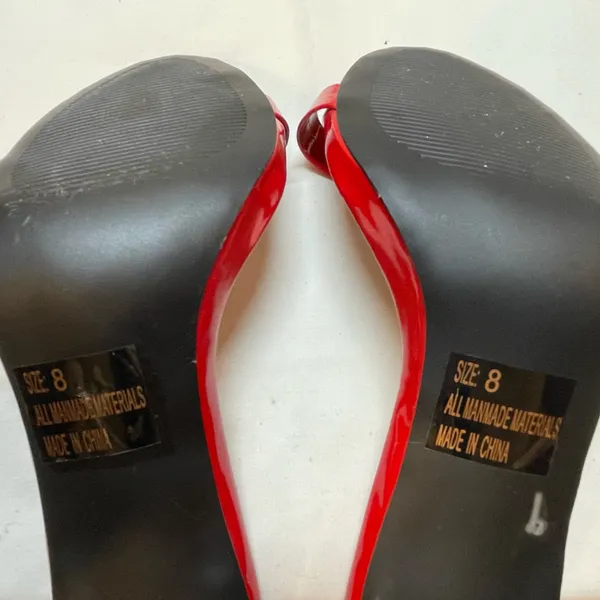 QUPID - Red Faux Patent Leather Ankle Strap Strappy Heels - Size 8 - Image 9