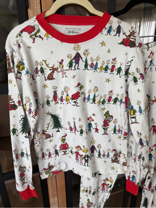 Pottery Barn Kids Dr. Seuss The Grinch Adult Organic Cotton Pajama Set Christmas - Image 3