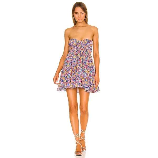 For Love & Lemons Sasha Floral Strapless Mini Dress S Sweetheart Babydoll Boho - Image 2