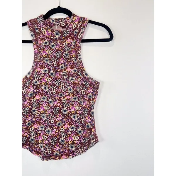 FP Movement Womens Top Pink Wishful AOP Floral Ribbed Tank Cottagecore Large - Image 7