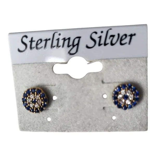 Sterling Silver Blue White Stud Earrings One Size - Image 3