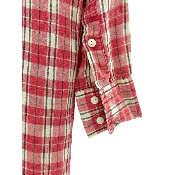 New Current Elliott Linen Cotton Blend Levee Western Plaid Shirt Dress Size 0‎ - Image 4