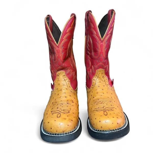 Justin Boots Gypsy L9911 Women’s 7 Western Cowboy Boots Ostrich Print Red Leather - Image 4
