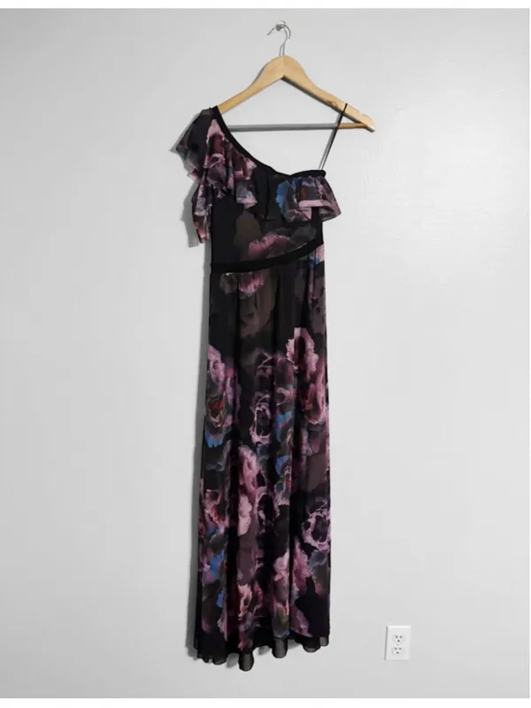 Fuzzi Tulle One Shoulder Floral Maxi Dress - Image 2