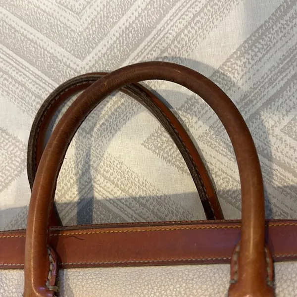 Dooney & Bourke Ivory & Brown Vintage Satchel Bag - Image 4