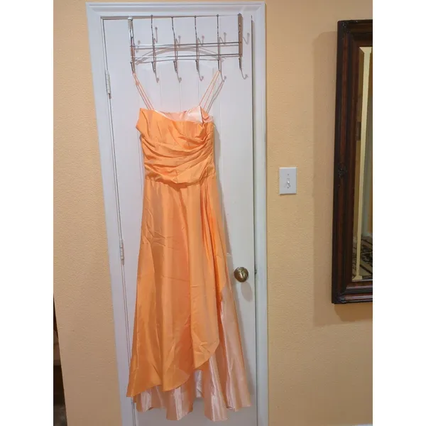 Betsy & Adam orange satin taffeta long bridesmaids evening dress 4 - Image 4