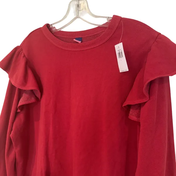 Old Navy Ruffle Sleeve Sweatshirt‎ Women's Large Red Preppy Classic Feminine NWT - Image 2