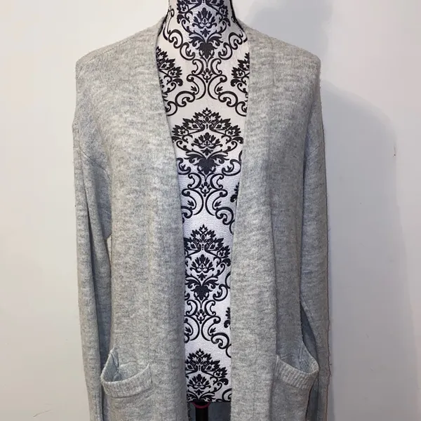 a.n.a Heather Gray Long Duster Cardigan Sweater W Front Pockets Size Medium - Image 3