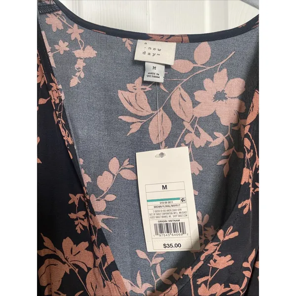 A New Day Womens Medium Black Brown Floral Maxi Dress Dark Cottage Babydoll V‎ - Image 4