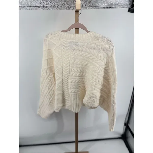 Abercrombie & Fitch Cable Knit Crewneck Sweater S/M Cream Chunky Knit - Image 12