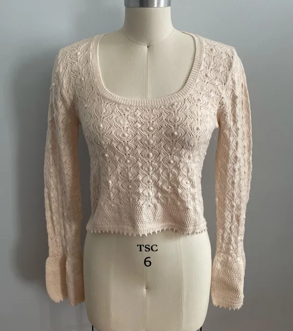 Lost + Wander Serena Pointelle Knit Square Neck Top- Ecru- Size XS/Small- Sample - Image 4