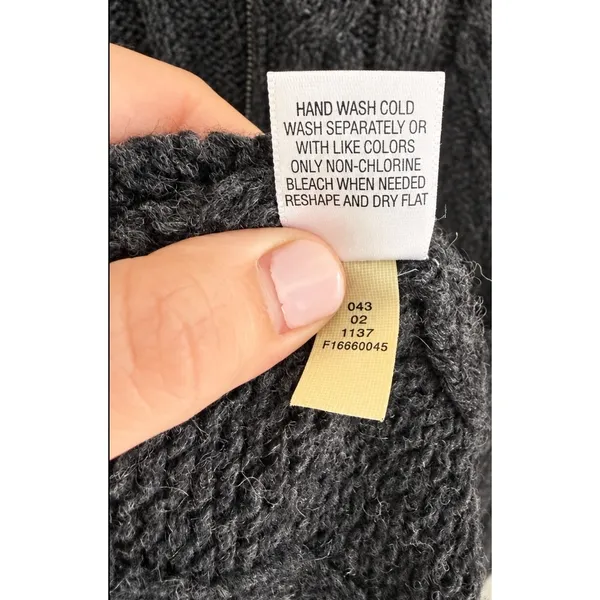 Cherokee Gray Lambswool Blend Cable Knit Full Zip Mock Neck Sweater Sz Medium - Image 7