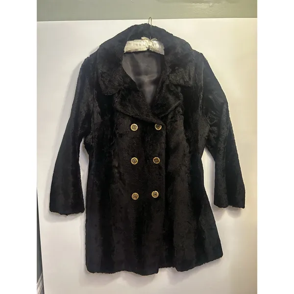 Loft Vintage Black Faux Fur Coat Double Breasted Front Women’s Classic Jacket M - Image 8