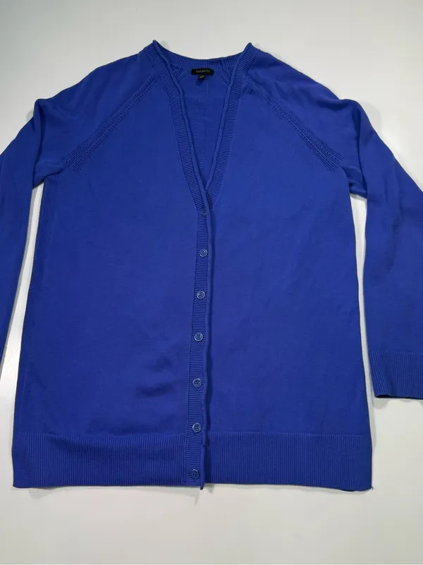 Talbots Cotton Blend Blue V-Neck Button Front Cardigan Size Medium - Image 2