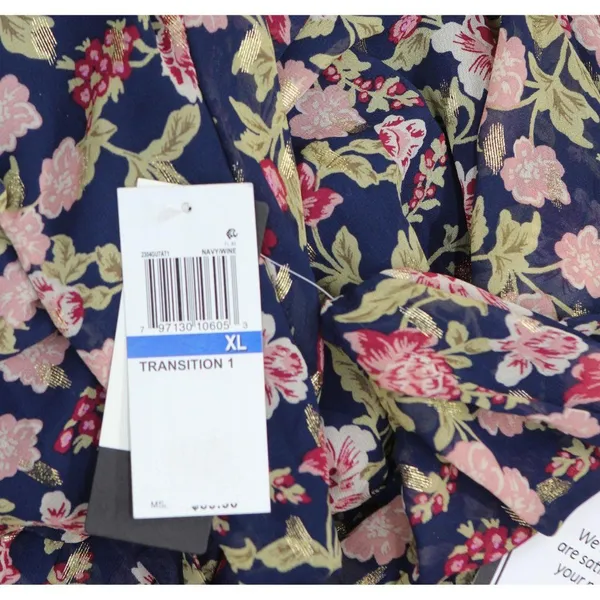 NWT City Studio Juniors Square-Neck Fit Flare Dress Belted Navy Blue Multi XL - Image 6