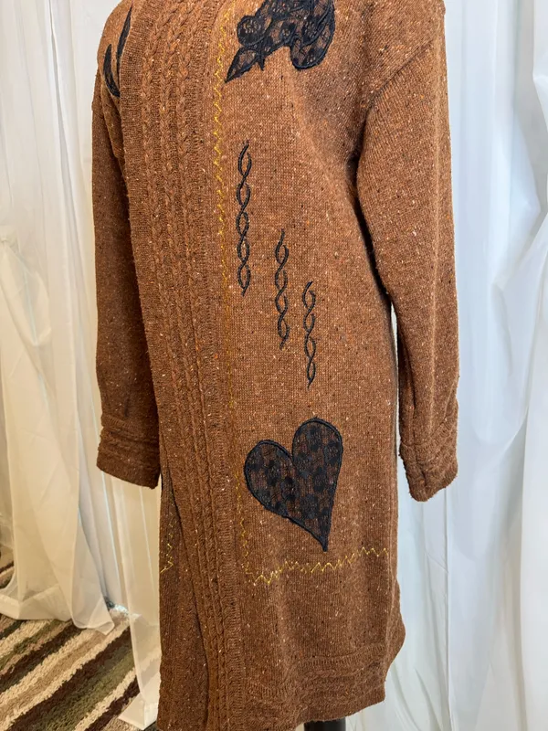 Vintage open front Linen Cardigan, size L Brown Size L - Image 4