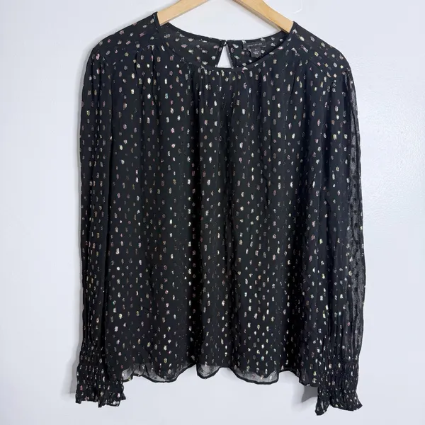 NWT‎ Ann Taylor Metallic Clip Shirred Top Black Medium Minimalist Career Office - Image 2