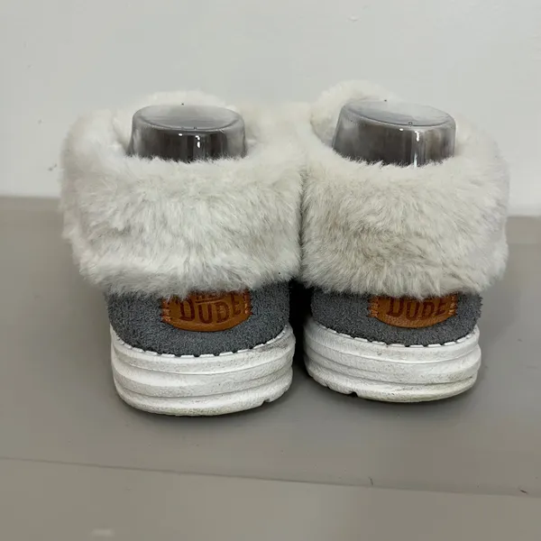 Hey Dude Wendy Fold Boot Women W9 Grey Plaid Textile Faux Fur Cozy Ankle Bootie - Image 3
