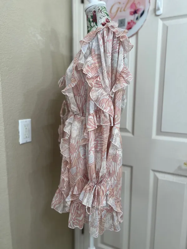 NWT Ted Baker Irvete Soft Ruffle Chiffon Playsuit Romper Coral Pink Size 1 - Image 5