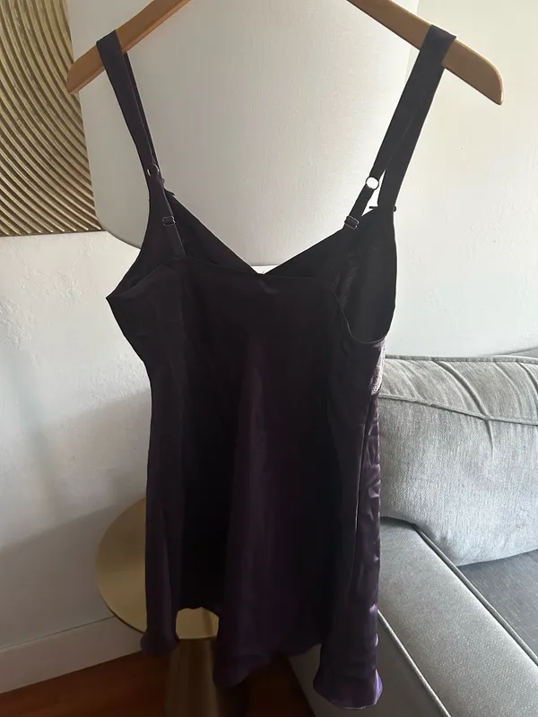 Vtg 90s Y2K Jones New York Purple Satin Lingerie Slip Mini Dress M Whimsigoth - Image 4