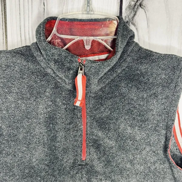 Abercrombie Fitch Womens Size XS Fleece 1/4 Zip Vest Gray Red Trim Vintage - Image 2