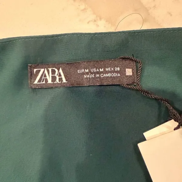 Zara NWT Satin Lace Asymmetrical Midi Slip Dress Womens Medium EmeraldGreen Sexy - Image 5
