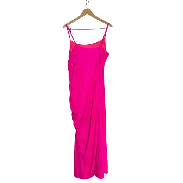 Good American Hot Pink Neon Dress Size‎ 8 Ruched Side Slit Spaghetti Strap NEW - Image 3