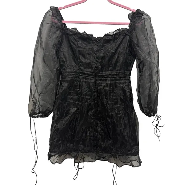 Lioness Black Corset Ruched Sheer Slv Feng Shui Lined Mini Dress Womens Medium - Image 14
