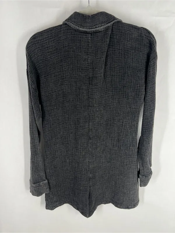 Bird Bee Textured Gauze Romper Charcoal Black Long Sleeve Button Front Size M - Image 8