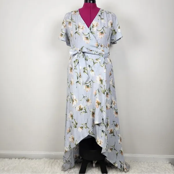 Prómesa Floral Wrap Dress Light Blue Cotton Spandex Size M - Image 5