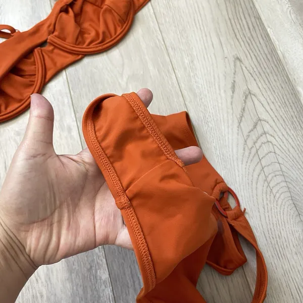 Ookioh Underwire Bikini high cut womens Orange large swim beach vacation minimal - Image 6