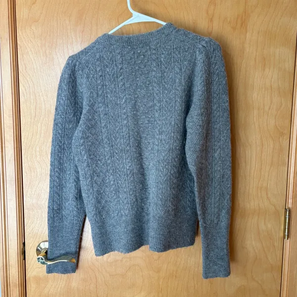 J.Crew Cable Knit Sweater Women Small Grey Merino Alpaca Blend Puff Sleeve BB408 - Image 3