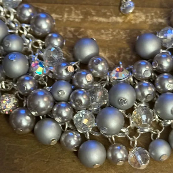 RMN silver tone cluster bead and AB bib necklace - Image 4